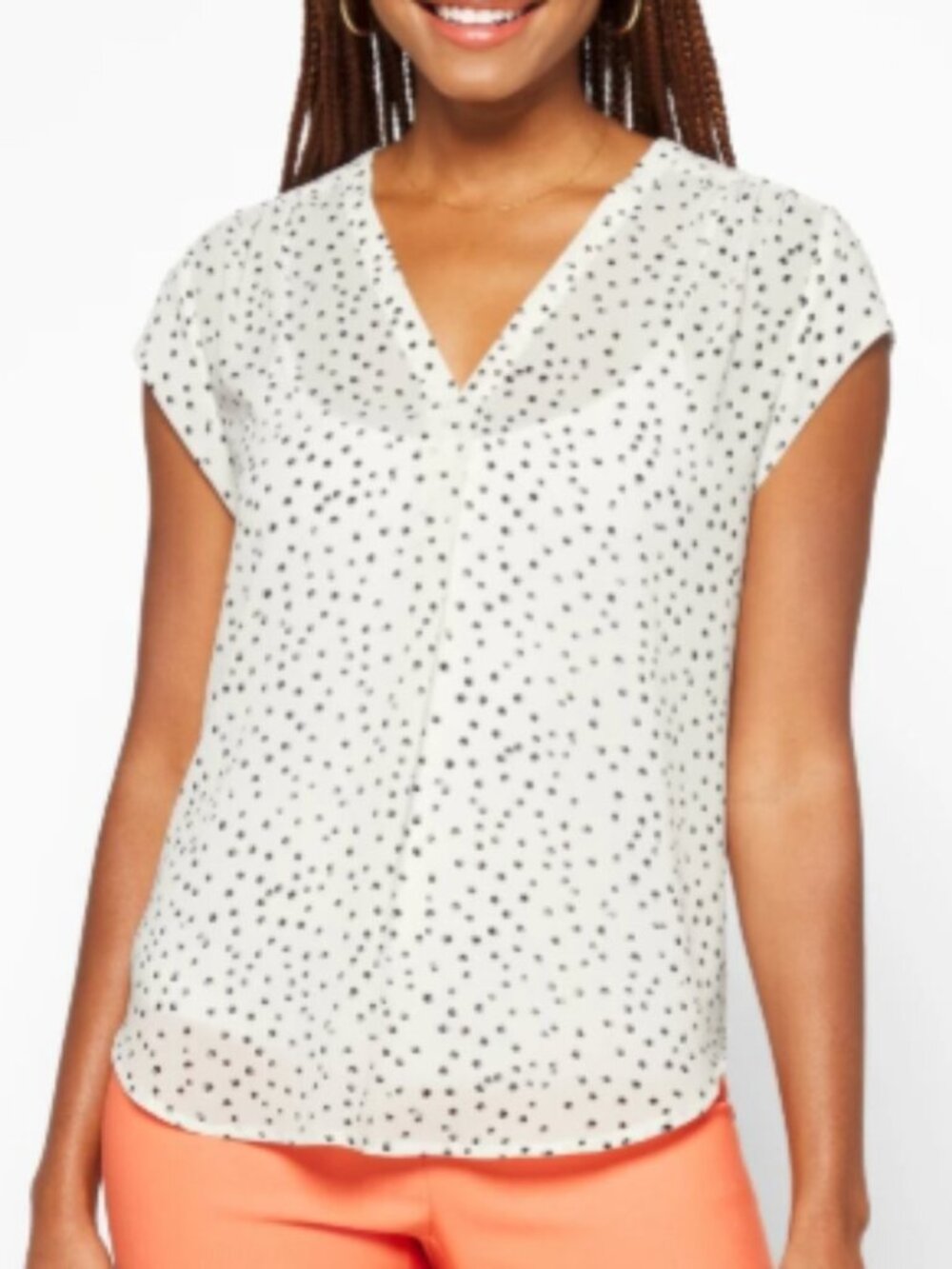 Monday Fun Lillian V-Neck Polka Dot Blouse in White